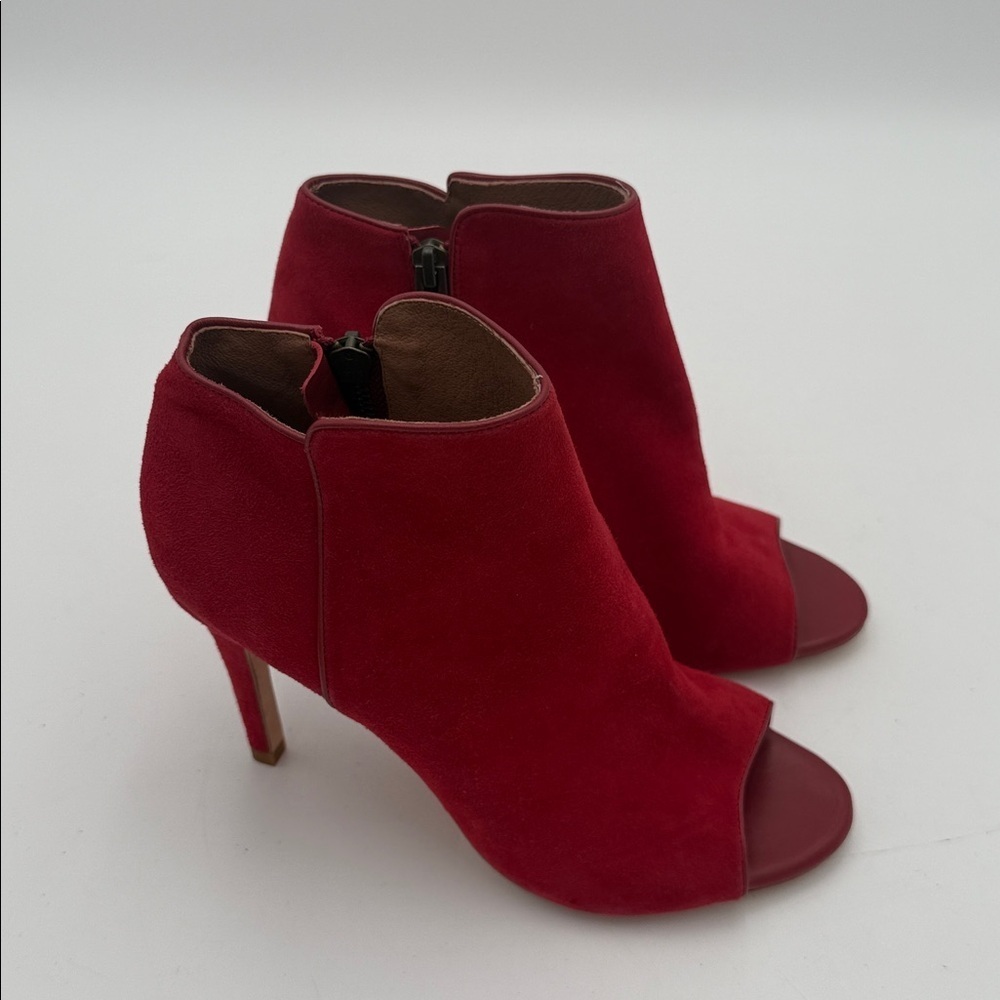 Joie Red Suede Peep-Toe Heeled Boots women 37 suede casual Y2K casual office - Picture 3 of 13
